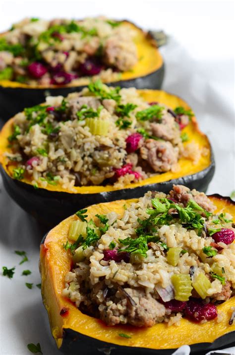Stuffed Acorn Squash with Cranberry and Sausage Stuffing Recipe