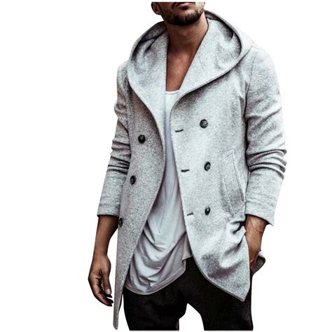 Lovskoo Trench Coat for Men 2024 Double Breasted Hooded Casual Long ...