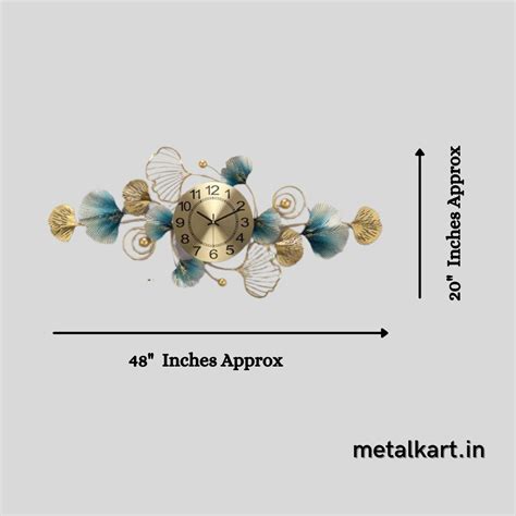 Metallic floral strip wall clock (48 x 20 Inches) - Punam Metalcrafts