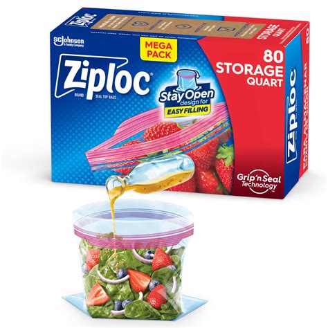 Ziploc Quart Food Storage Bags, Stay Open Design with Stand-Up Bottom ...