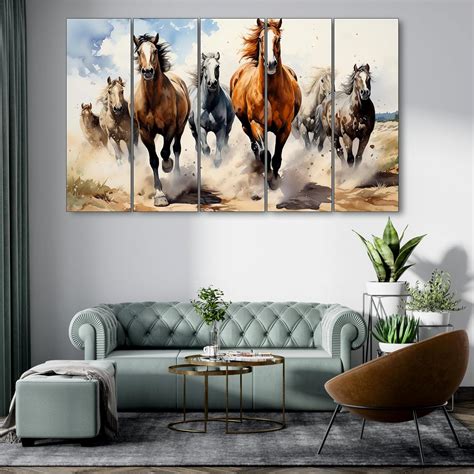 The Castle Decor Watercolour 7 Running Vaastu Horses Painting With ...