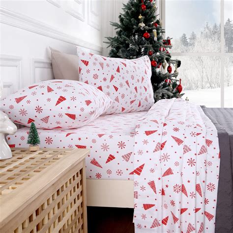Christmas Flannel Sheets Queen, 100% Cotton Printed Bed Sheet Set ...