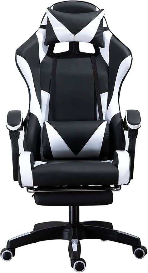 Buy White Gaming Chair with Footrest Ergonomic Gaming Chair Racing Game ...