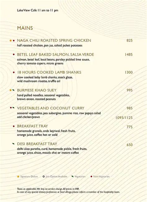 Menu at Lake View Cafe - The Westin Mumbai Powai Lake, Mumbai