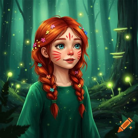 Illustration of a red-haired girl with face paint and braids in a ...