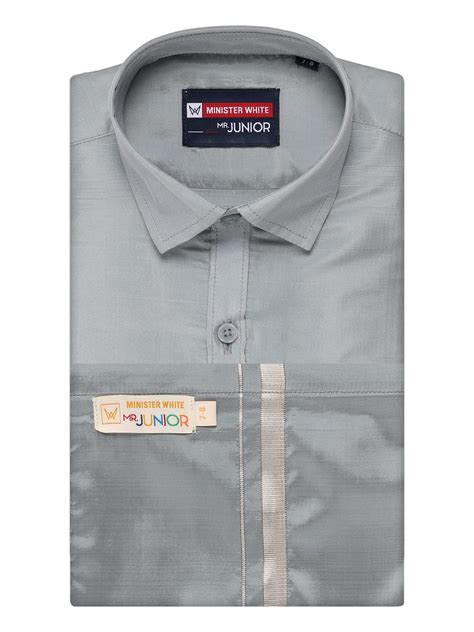 Boys Steel Grey Art Silk Shirt Dhoti Combo - Elegant Attire ...