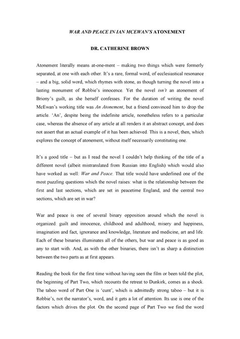 Perm-Atonement - MA English notes - WAR AND PEACE IN IAN MCEWAN’S ...