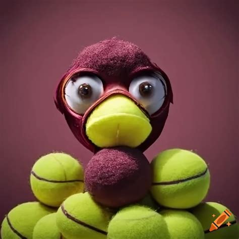 The hokie bird with a pile of tennis balls on Craiyon