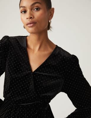 Velvet Studded V-Neck Wrap Top
