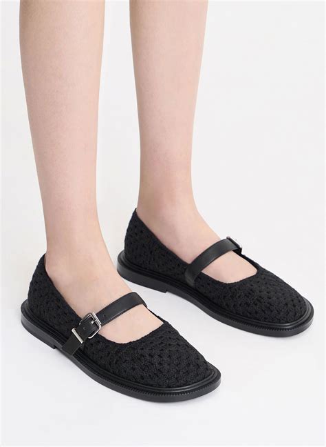Black Crochet & Leather Mary Janes - CHARLES & KEITH MO