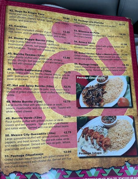 Menu at Sabor a Mexico restaurant, Fairburn