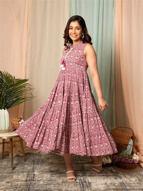 MULMUL PARITA FLORAL JAAL BLOCK PRINTED MAXI DRESS – Mulmul.com