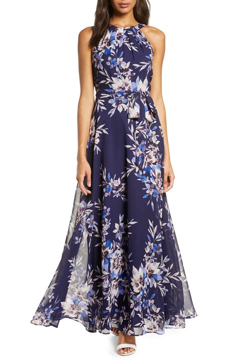 Eliza J Floral Halter Maxi Dress in Navy (Blue) - Lyst