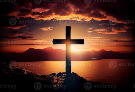 The Cross on sunset background. Generate Ai. 22645476 Stock Photo at ...