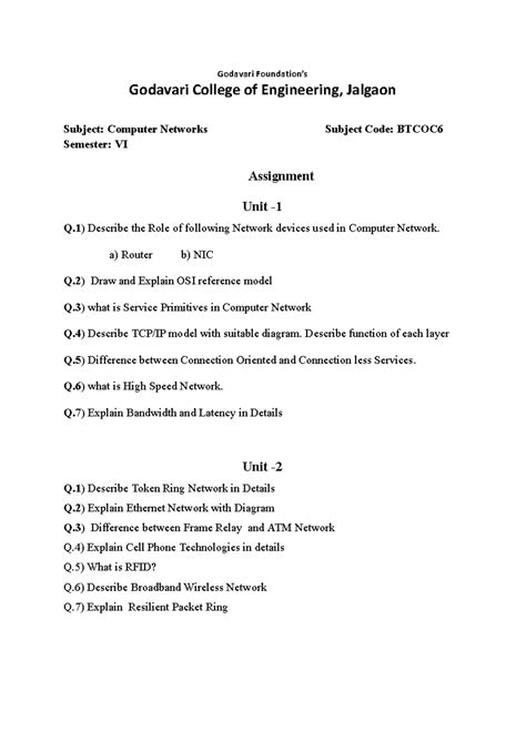 CN Ass on 1 - 2 Unit 2024 - Godavari Foundation’s Godavari College of ...