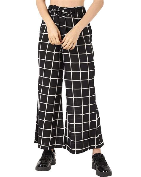 Buy Missby® Checked Palazzo with Fabric Belt at Amazon.in