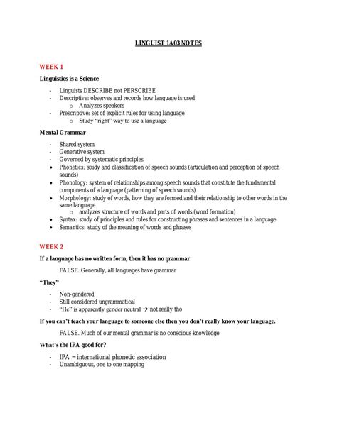 Intro to Linguistics Full Course Notes | LINGUIST 1A03 - Introduction to Linguistics - McMaster ...