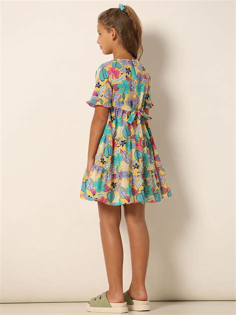 Yellow Printed Fit & Flare Dress