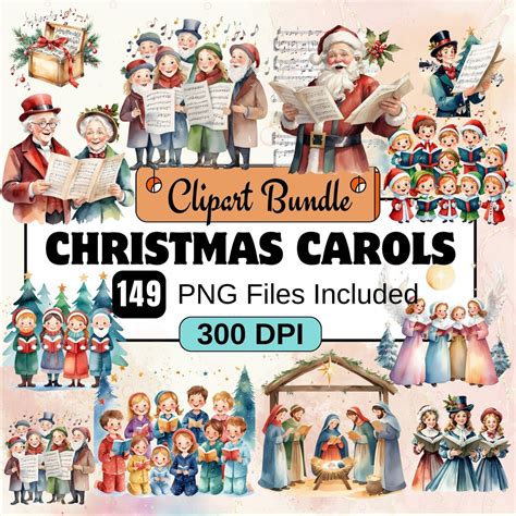 Christmas Carols Items Clipart,christmas Clipart PNG Bundle, 149 PNG ...