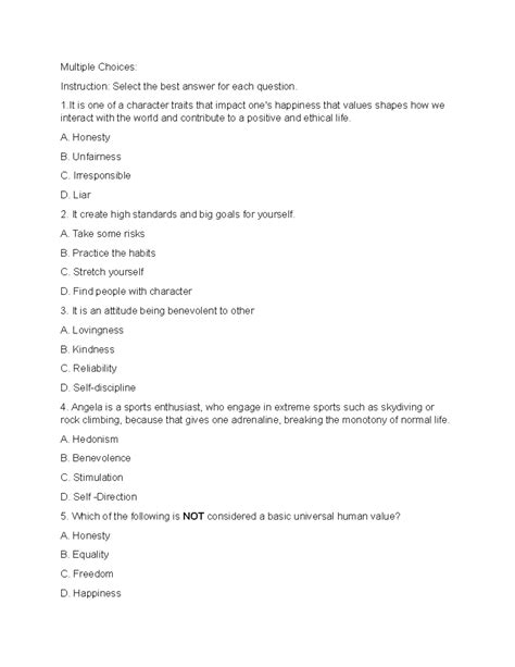 Questions-in- Ethics - Multiple Choices: Instruction: Select the best ...