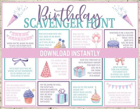 Birthday printable games birthday scavenger hunt birthday treasure hunt ...