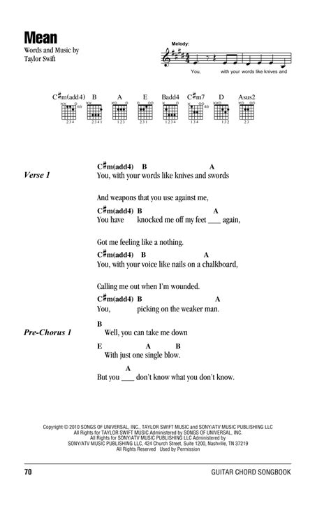 Mean by Taylor Swift - Guitar Chords/Lyrics - Guitar Instructor