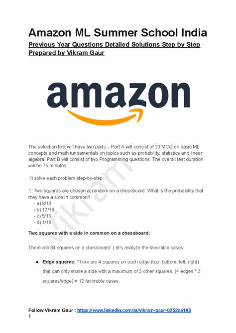 Amazon ML Summer School Previous Year Detailed Solutions - Vikram Gaur ...