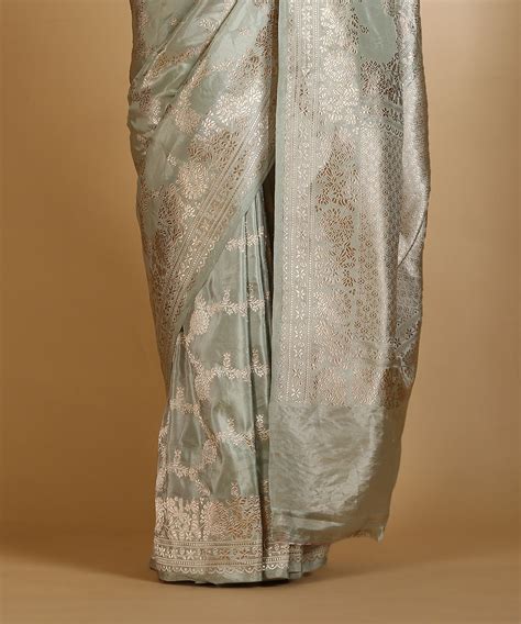 Handloom Pista Green Pure Silk Tissue Banarasi Saree With Kadhwa Jaal ...