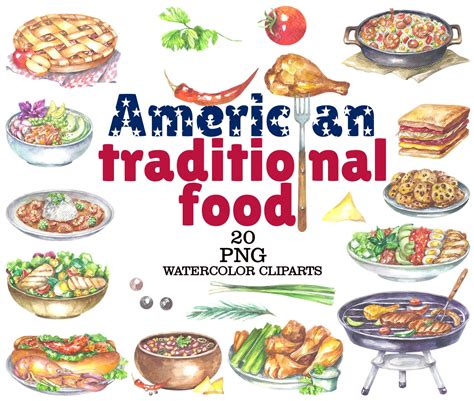 American Traditional Food Watercolor Clipart, Food Png, USA Food ...