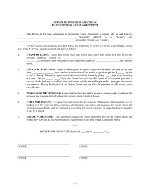 Option to Purchase Addendum to Residential Lease Agreement - Blank ...