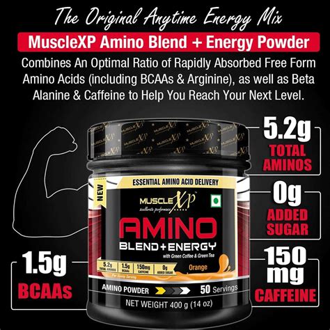 Buy MUSCLEXP AMINO BLEND AND ENERGY POWDER, ORANGE, 400G POUCH- 50 ...