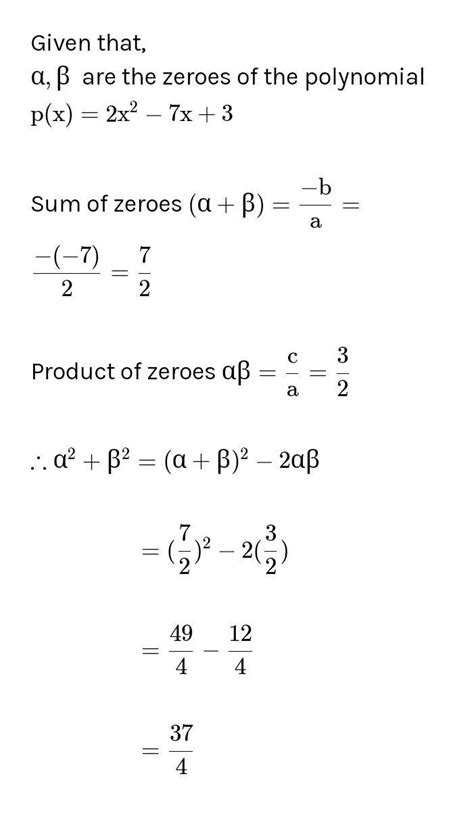 if alfa ,beta are zeros of the polynomial 2x²+7x+5 find the value of ...