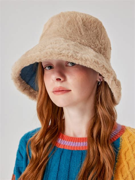 Denim Polyester Fluffy Bucket Hat For School Vacation Holiday