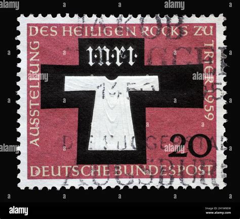 Stamp printed in Germany shows Holy Coat of Trier, showing of the ...