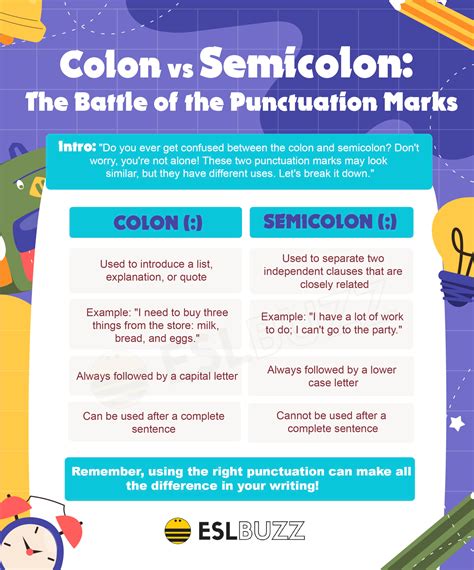 Colon vs. Semicolon: The Ultimate Punctuation Showdown! - ESLBUZZ ...