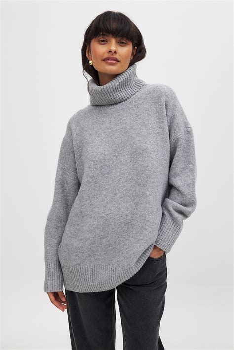 Oversized Knitted Turtle Neck Sweater Grey | NA-KD