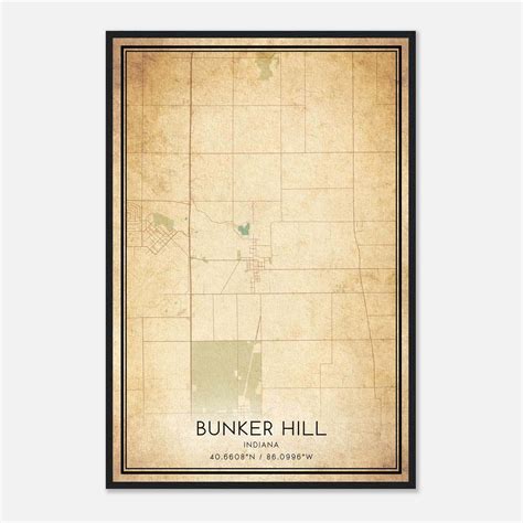 Vintage Bunker Hill Indiana Map Poster, Bunker Hill IN City Road Wall ...