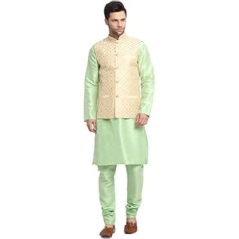 Buy KRAFT INDIA Men's Ethnic Wear Silk Sea Green Kurta Churidar With ...