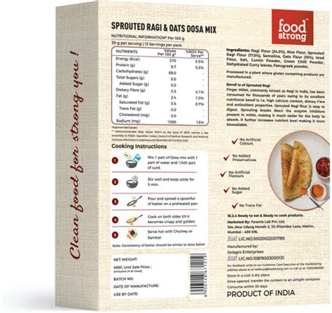 foodstrong Sprouted Ragi & Oats Dosa Mix, Source of Fibre & Protein ...