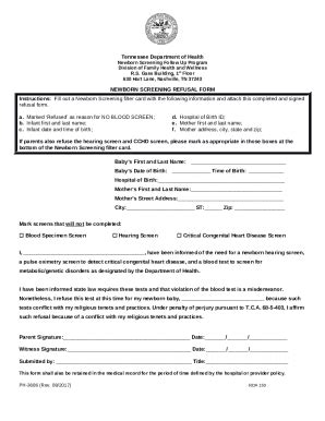Newborn Screening Refusal (PH-3686) Doc Template | pdfFiller