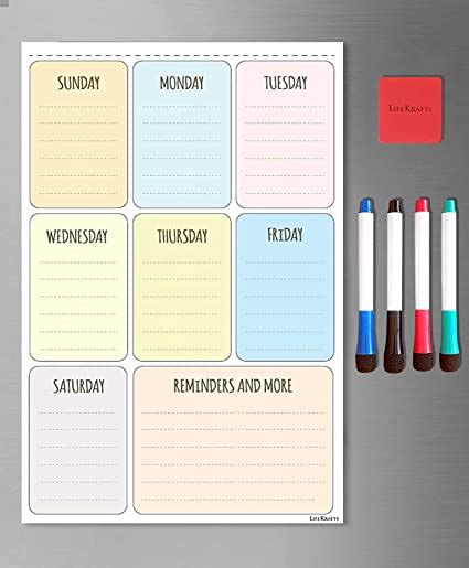 Lifekrafts Magnetic Dry Erase Weekly Color Planner Sheet | Size(43x28 ...