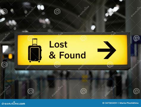Airport Lost and Found Sign Illuminated with Directional Arrow Stock ...