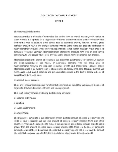 Macroeconomics Notes - no need - MACROECONOMICS NOTES UNIT 1 The ...