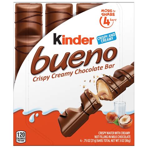 Kinder Bueno Milk Chocolate and Hazelnut Cream, 1 Pack, 4 Individually ...