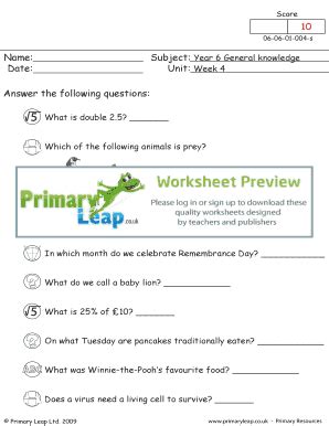 Fillable Online Week 4 - Primary Leap Worksheets.. Year 6, General ...