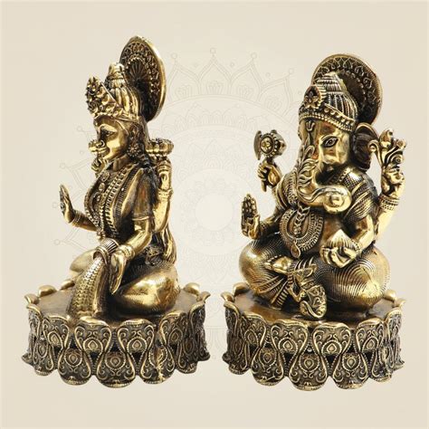 Lakshmi Ganesh Brass Idol Pair Lotus Base