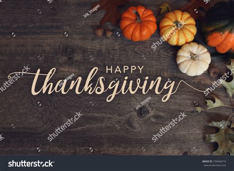 Happy Thanksgiving Text Pumpkins Leaves Over Stock Photo 739468219 ...