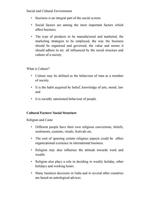 Social and Cultural Environment. cultural factors and structure ...