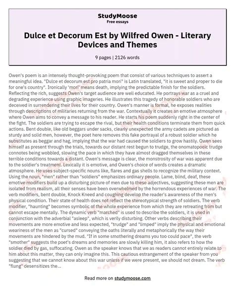 Dulce et Decorum Est by Wilfred Owen - Literary Devices and Themes Free ...