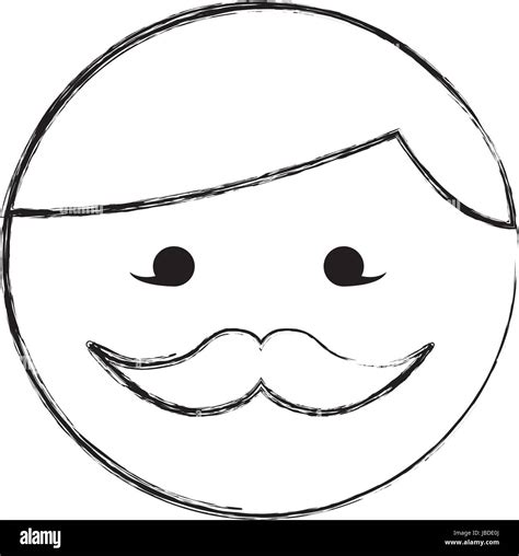 sketch draw round moustache man face cartoon Stock Vector Image & Art ...